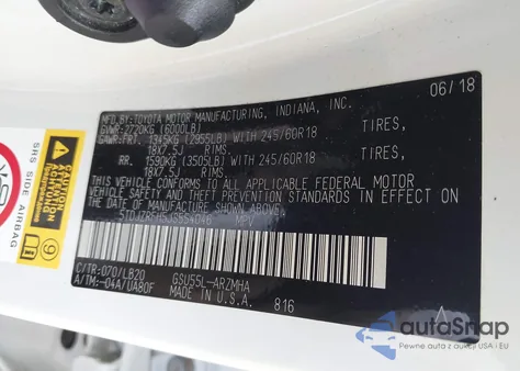 2018 Toyota Highlander Xle z USA, uszkodzony, nr VIN 5TDJZRFH5JS554046